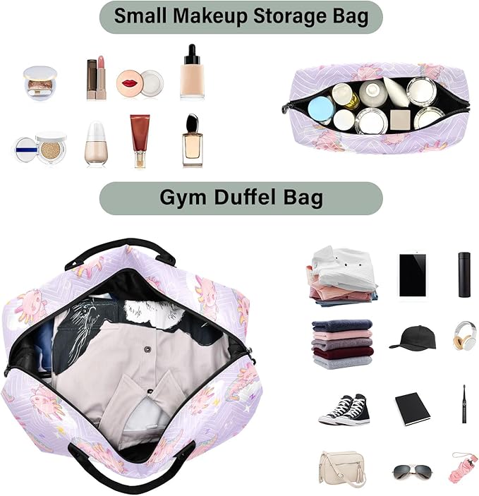 Travel Duffle Bag, Sleep Axolotl Pattern Gym Bag with Storage Bag Weekender Overnight Bag for Men Women Trip Sports Yoga