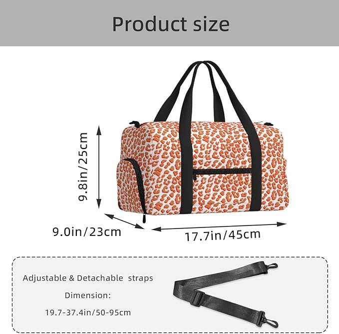 Amber Color And White Leopard Print Women'S Gym Duffle Bag With Shoes Compartment, Ideal For Travel, Gym, Sports, Duffel, Weekender