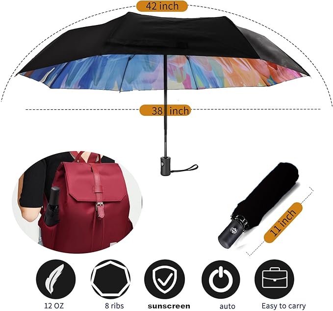 MRTLLOA 42/49 Inch Compact Travel Essentials Umbrella for Rain, Lightweight, Portable, Automatic, Strong, Waterproof Folding Umbrellas for Women, Men and Teenagers