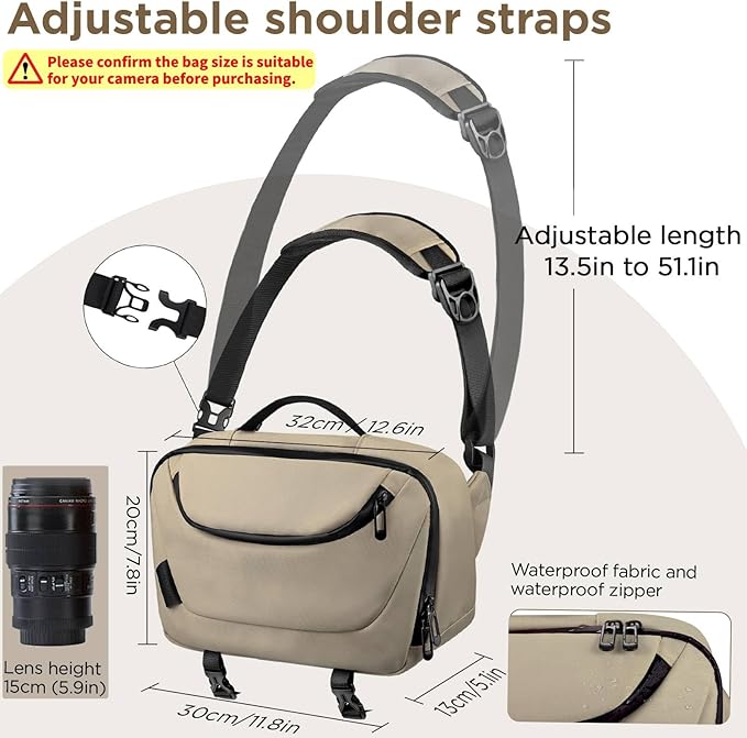 Camera Sling Bag,Waterproof Camera Case with Tripod Holder,Lightweight DSLR/SLR/Mirrorless Camera Bags Crossbody for photographers-Coffee