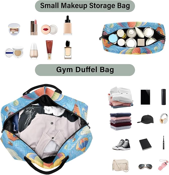 Art Painting Blue Hot Air Balloon Decorative Weekend Bag Sports Gym Bag with Adjustable Strap for Yoga Waterproof bolso de para Hombre