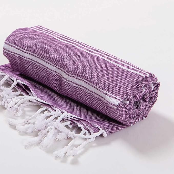 Hencely Turkish Beach Towel 37x68 Oversized, Sand-Free, Quick-Dry, Lightweight - Travel Essential for Pool & Bath - Striped 100% Cotton Bathroom Towels Accessories Gift (Purple)