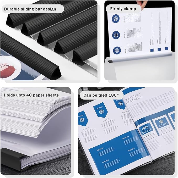 JOERSH 40 Pcs Clear Report Covers with Sliding Bar, Plastic Binder Paper Protector, Report Folders with Clear Cover for Resume Portfolio Presentation File Documents, Black