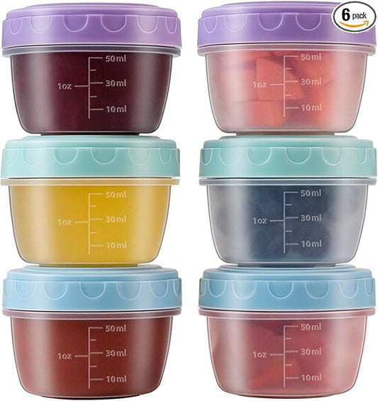 Salad Dressing Container to Go with lids,Dishwasher and Microwave Safe Tiny Condiment Containers with Graduated Lines, Reusable and Leakproof Small Sauce Containers for Lunch Box 6 Pcs 2.7 OZ Mixed 1