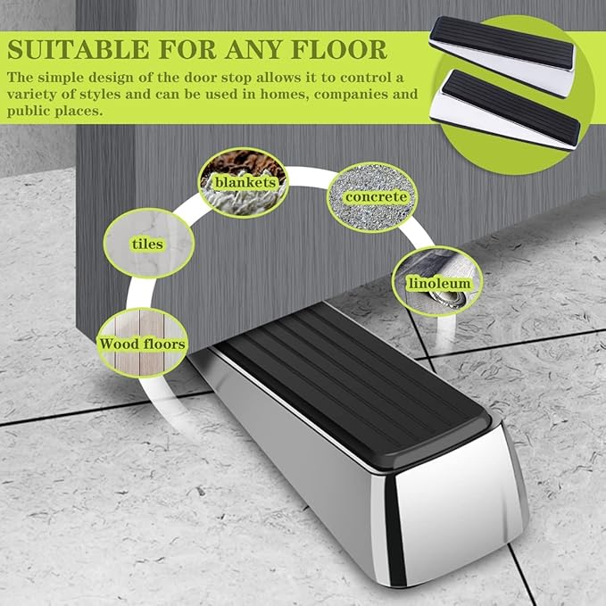 Metal Door Stop, Premium Rubber Heavy Door Stopper, Wedge Stopper, 4Pack, Suitable for Door Clearance of 0.4IN-1.18IN (11mm-30mm)