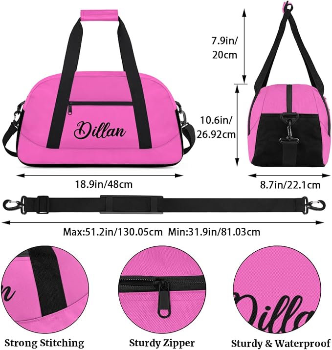 Custom Name Gym Duffel for Kids,Personalized Sports Bag Lightweight Gym Bags for Boys & Girls,Fitness Travel Weekender for Travel, and Workout Pink