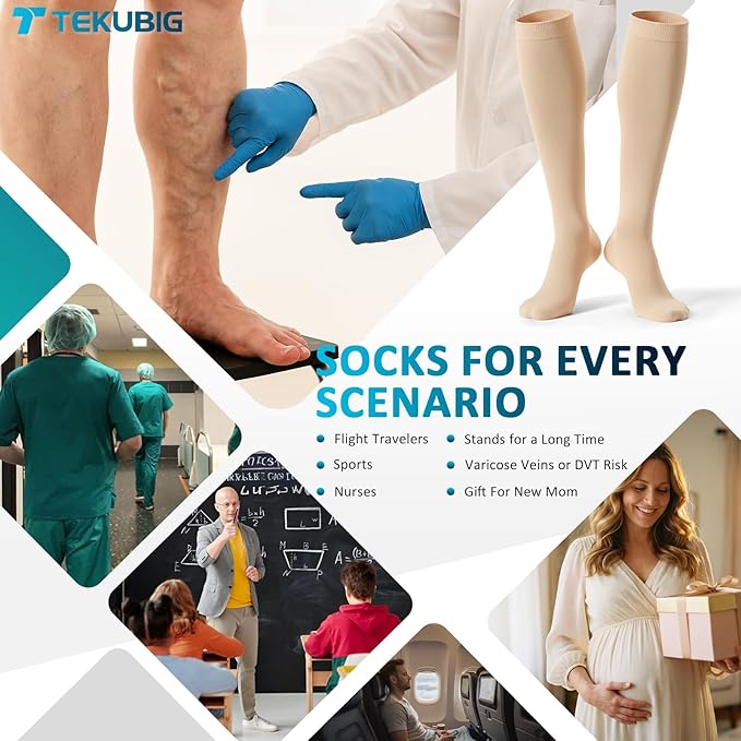 3 Pairs Medical Women Men Compression Socks Knee High 20-30 mmhg Graduated Stocking Support Hose Cute for Running Travel