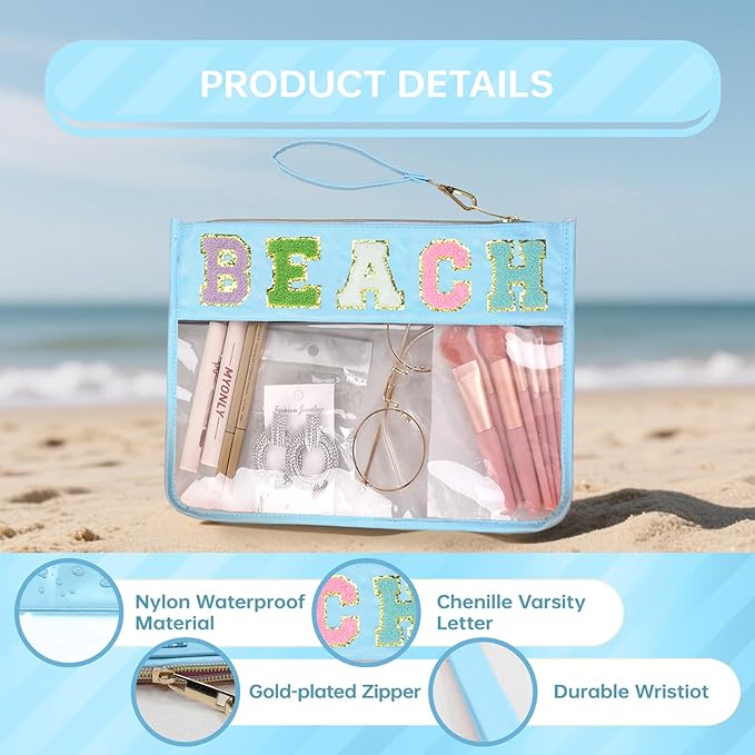 Snack Bags Clear Pouch Travel Makeup Bag Chenille Letter Bags for Zipper Pouch Clear Cosmetic Bag Clearly Tote Bag Makeup Travel Bags for Women