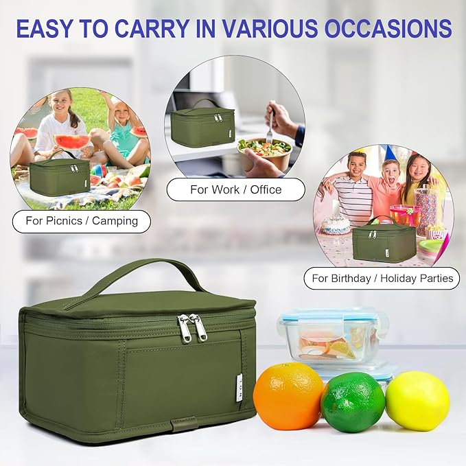 NOL Natural Organic Lifestyle Small Lunch Bag Mini Lunch Box Insulated Lunch Bag for Men/Women Leakproof Cooler Tote Bag Lightweight Nylon Waterproof Lunch Box For Work, Amy green