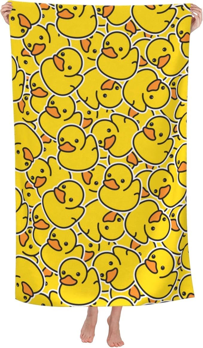 WIBUE Microfiber Oversized Beach Towel, Lightweight Quick Dry Sandproof Towels for Swim Pool Yoga Gym Camping, Beach Essentials Accessories Vacation Gift (Yellow Duck, 52”x32”)