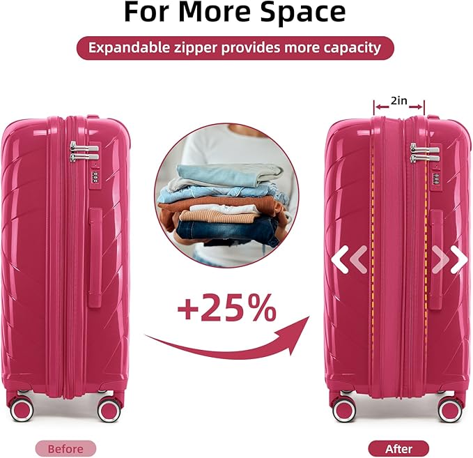 Carry On Luggage 22x14x9 Airline Approved, 20 Inch Expandable Hardshell Luggage Carry-on Suitcases with Spinner Wheels, Carry On Suitcase Set for Women (ROSE RED)