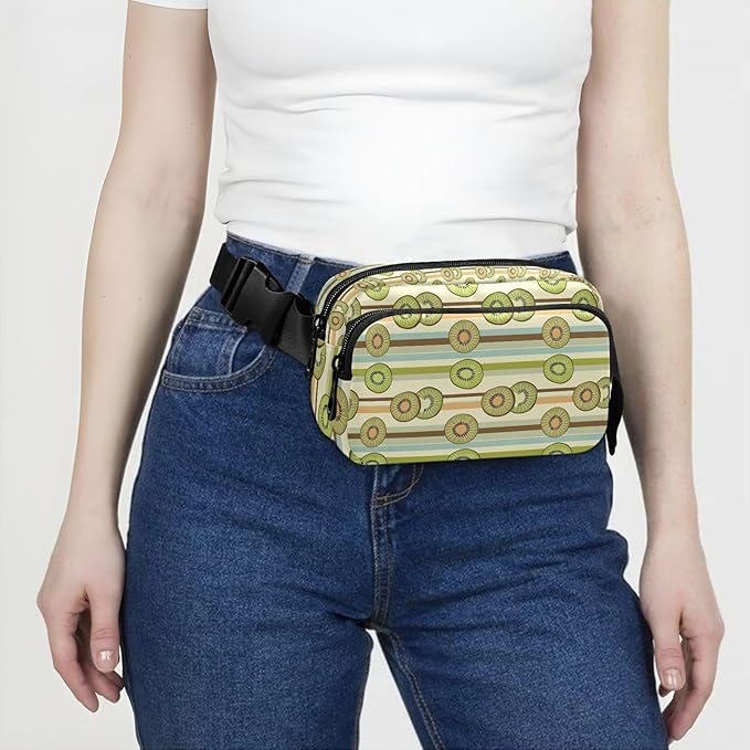 Kiwi Fruit Stripe Fanny Pack for Women Men Water Resistant Fashion Waist Packs with Adjustable Strap Belt Bag for Travel Workout Jogging Hiking 21220508