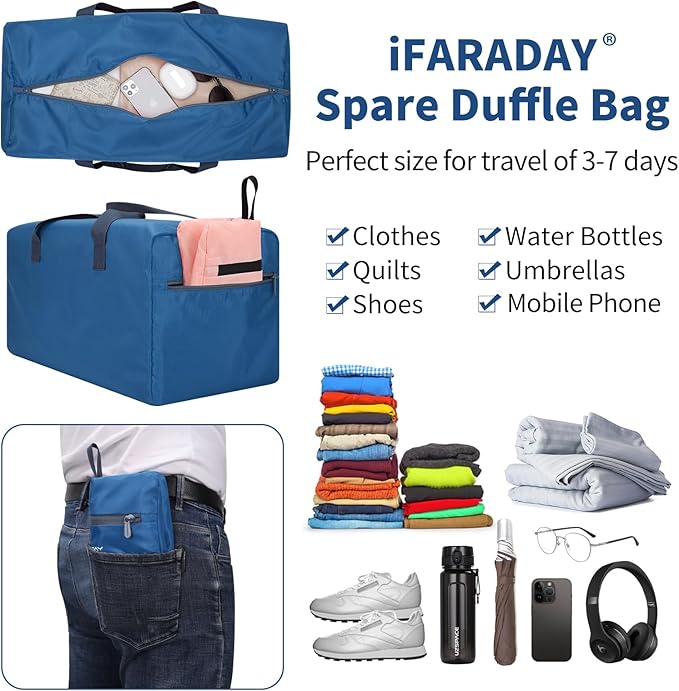 35L Small Foldable Duffle Bag - 22 inch Lightweight Spare Storage Bag for Travel(Blue)