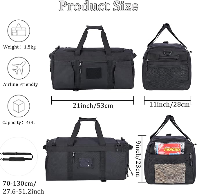 Greencity Gym Bag Duffel Bag with Shoe Compartment for Men Sports Duffels Bag Fitness (Black)