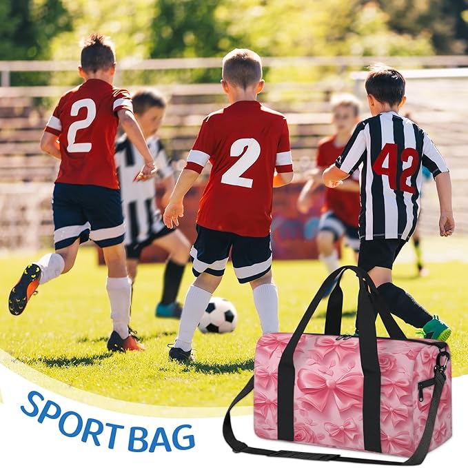 Pink Flower Bow Travel Duffle Bag for Women Men, Overnight Weekender Bag, Carry on Tote for Sport Gym