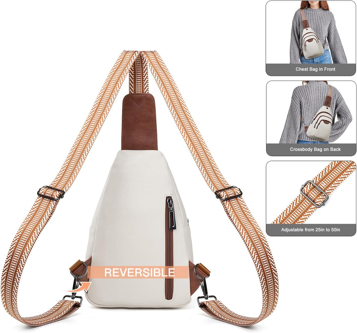 10L Crossbody Sling Bag for Women Men Anti Theft Cross Body Fanny Pack Belt Bag Purse Gifts for Women Faux Leather, Beige Brown