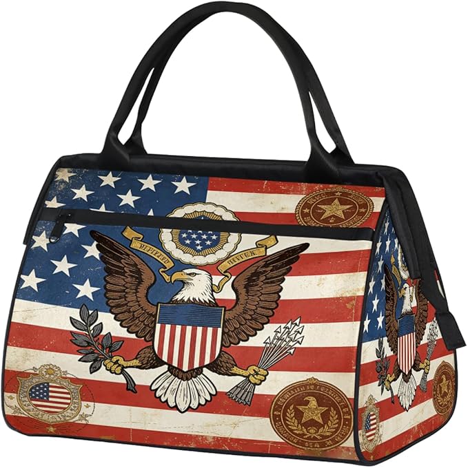 Travel Gym Carrying Bag - Great Seal Usa Flag Overnight Weekender Bag for Women Men Girls - Shoulder Large Capacity Tote Bag for Travel, Yoga, School,Mommy Hospital Bag for Labor and Delivery