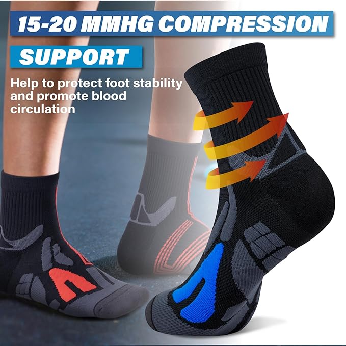 Hylaea Compression Running Socks for men, Coolmax Anti-Blister Cushion Crew Socks for Athletic, Moisture Wicking & Seamless