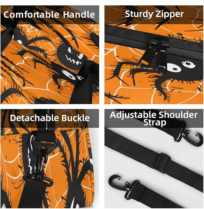 Black Spiders Mini Gym Bag 18 inch for Women Men Waterproof Custom Spiders Halloween Travel Duffel Bag Carry On Overnight Tote Nurse Bag for Work Fitness Hiking