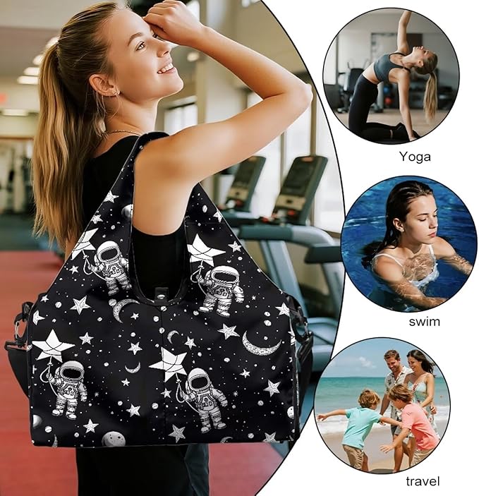 Gym Sports Duffle Bag with Shoe Compartment, Wet Dry Storage Pockets, Mens Travel Bag Yoga Mat Portable Weekender Bags for Camping Fishing Cycling