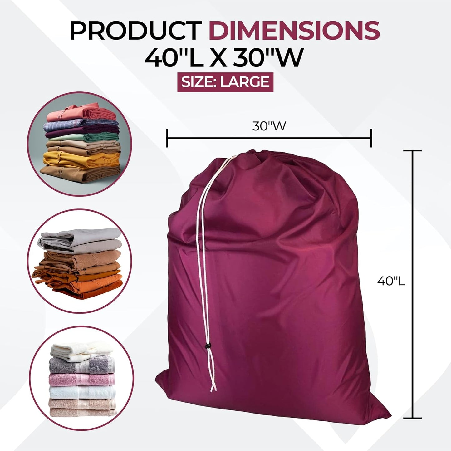 Laundry Bag with Locking Closure Drawstring – Extra Large Heavy Duty 100% Nylon, Large & Foldable Clothes Sack – Lightweight Dirty Laundry Organizer for Travel, Dorm, Gym – L 40" x H 50" (CRANBERRY)