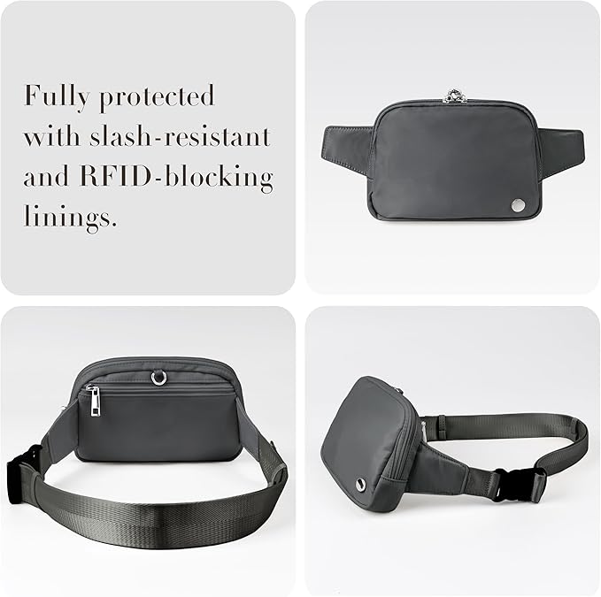 Anti Theft Fanny Pack 2L Belt Bag Crossbody Bag for Women Men Rfid Blocking Sling Waist Bags for Travel, Gray