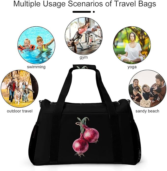 Red Onions Duffle Bag Gym Bag for Workout Travel Tote with Detachable Straps