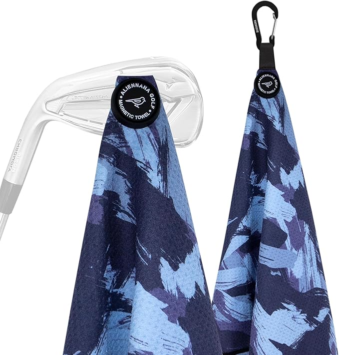 Magnetic Golf Towel, Microfiber Waffle Design with Clip - Industrial Strength Magnet for Strong Hold to Golf Bags, Carts Clubs (Blue Brush)