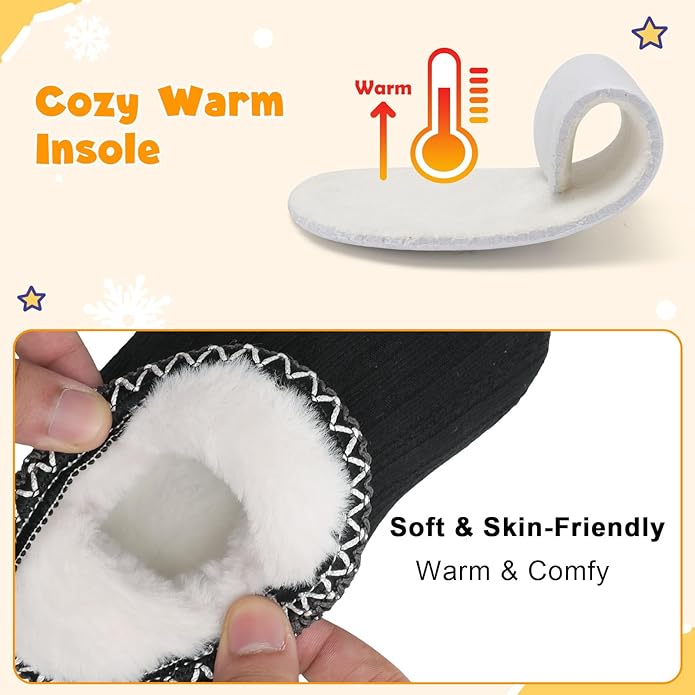 LeIsfIt Toddler Slippers Boys Girls Cozy Warm House Shoes Kids Non-slip Winter Slipper Booties Slip on Plush Lining Sock Slippers