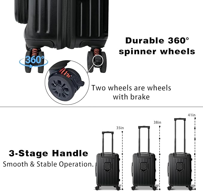 Carry on Suitcases with Wheels, 20 inch Carry on Luggage 22x14x9 Airline Approved, Hard Shell Top-open Design Luggage with Spinner wheels, Expandable Suitcase with YKK zipper and 3-Year Warranty.