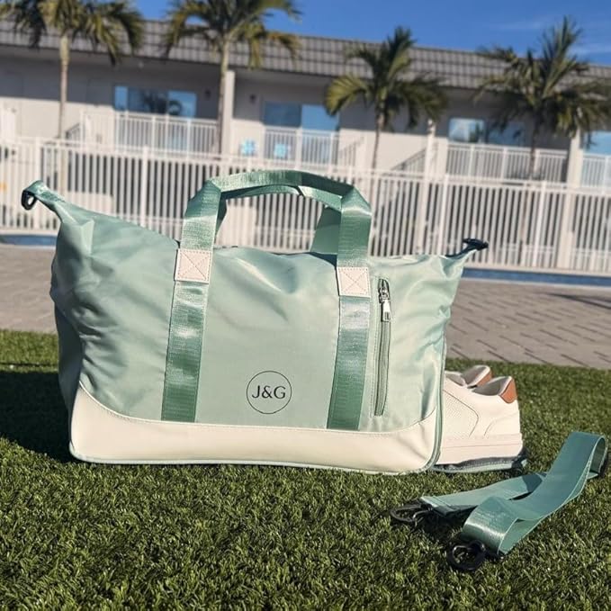 J&G Waterproof Gym Duffel Bag – Lightweight Travel & Sports Bag with Shoe Compartment and Wet Pocket for Men & Women – Carry-On Weekender for Gym, Beach, Trips – 8 Colors (Green)