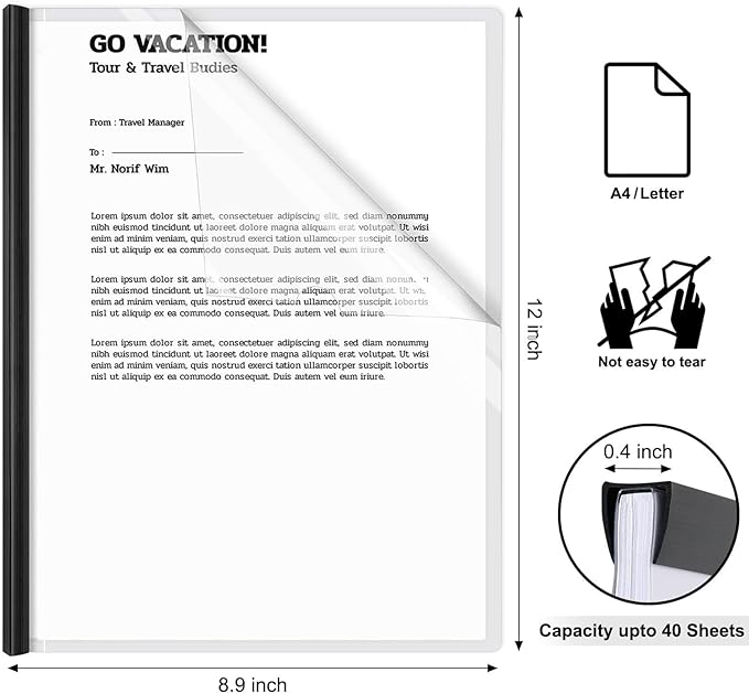 JOERSH 10Pcs Clear Report Covers with Sliding Bar, Plastic Binder Paper Protector, Report Folders with Clear Cover for Resume Portfolio Presentation File Documents, Black
