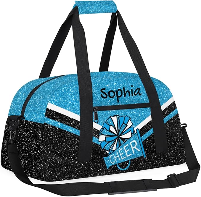Personalized Sky Blue Glitter Cheer Bag for Cheerleaders, Custom Sport Gym Bag Dance Bag Travel Duffle Bag Cheerleading Gifts for Women