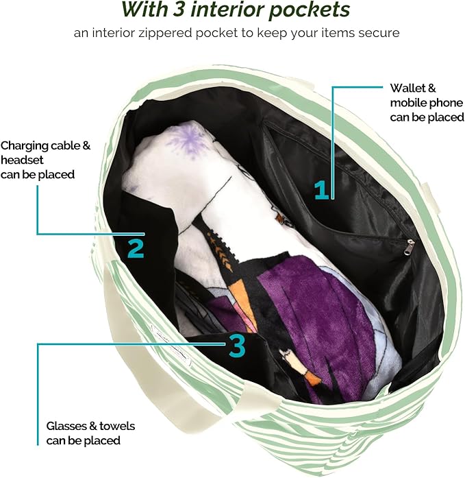 HOMESPON Large Waterproof Beach Bag for Women Sandproof Tote Bag Pool Bag with Zipper and Pockets for Travel Vacation Gym