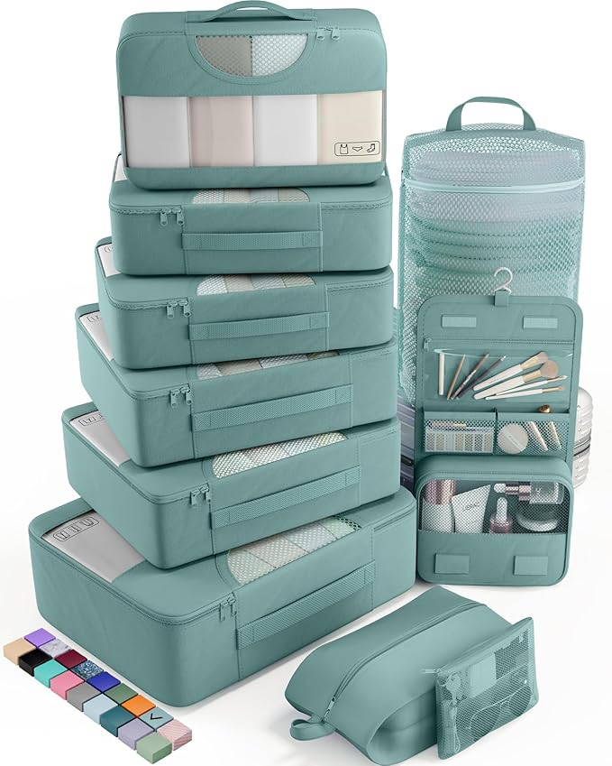 Veken 10 Set Packing Cubes for Travel Essential, Suitcase Organizer Bags in 4 Sizes, Carry-On Luggage Accessories with Large Laundry & Hanging Toiletry Bag, Must-Have for Airplane, Road Trip & Camping