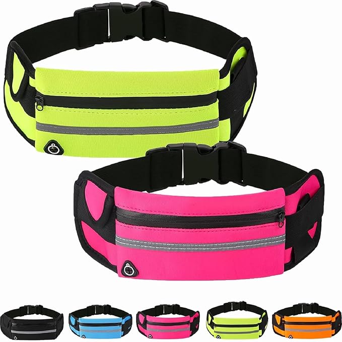 Anti-Theft Invisible Waist Bag, Multifunctional Outdoor Sports Waist Bag with Water Bottle Strap, Lightweight and Waterproof Money Belt (Green+Rose Red)