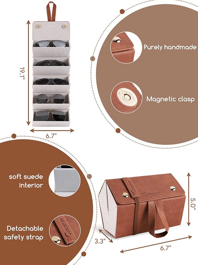 Sunglasses Travel Case Organizer Hangable for Men Women, Eyeglasses Foldable Storage Organizer