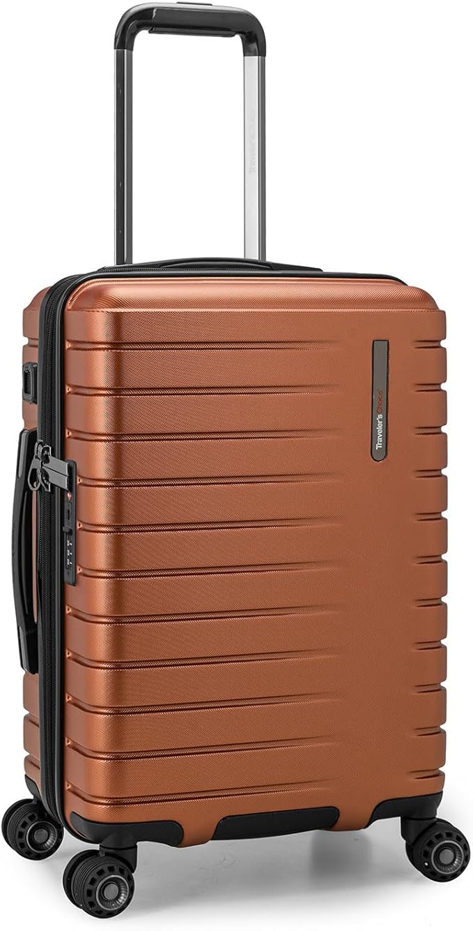 Traveler's Choice Archer Polycarbonate Hardside Spinner Luggage Set, Tie Down Straps, Orange, Carry-On 21-Inch