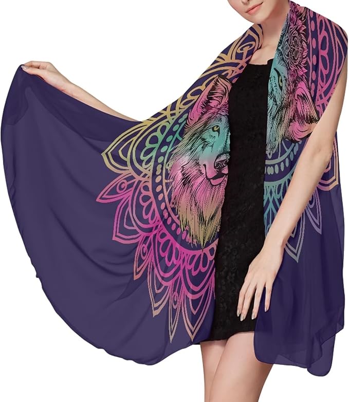 Beach Towel - 66x44 Inch Microfiber Sand Free Quick Dry Towel for Camping, Travel, Swimming, Pool – Lightweight Fast Drying Towel Compact for Adults Size S, Mandala Wolf Pattern Print
