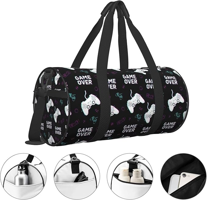 Unique Sports Gym Bag Workout Lightweight Duffel Bags Cool Video Games Joystick Game Over for Men and Women