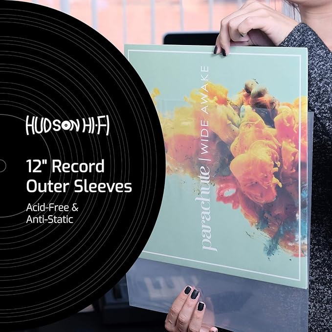 Hudson Hi-Fi Anti-Static Vinyl Record Sleeves - Durable Clear Disc Sleeves- Protect Your LP Albums from Scratches, Dust & Dirt - Acid-Free Rice Paper Disc Covers, 50x Outer Sleeves