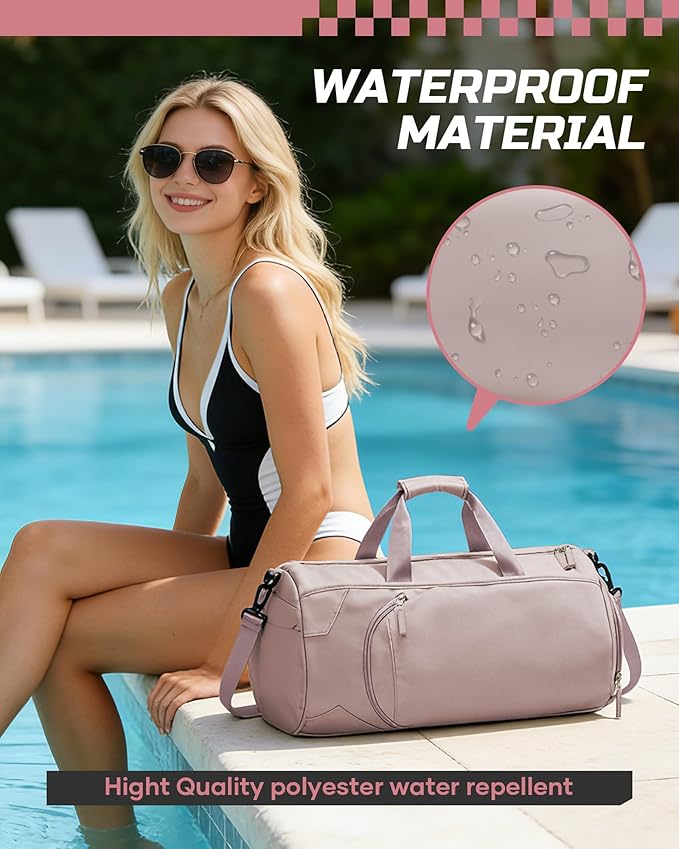 Gym Bag for Women And Mens with Shoe Compartment, Large Duffle Bag with Wet Pocket Carry-on Gym Duffle Bag for Travel and Sports Weekender Overnight Workout Bag Pink Purple