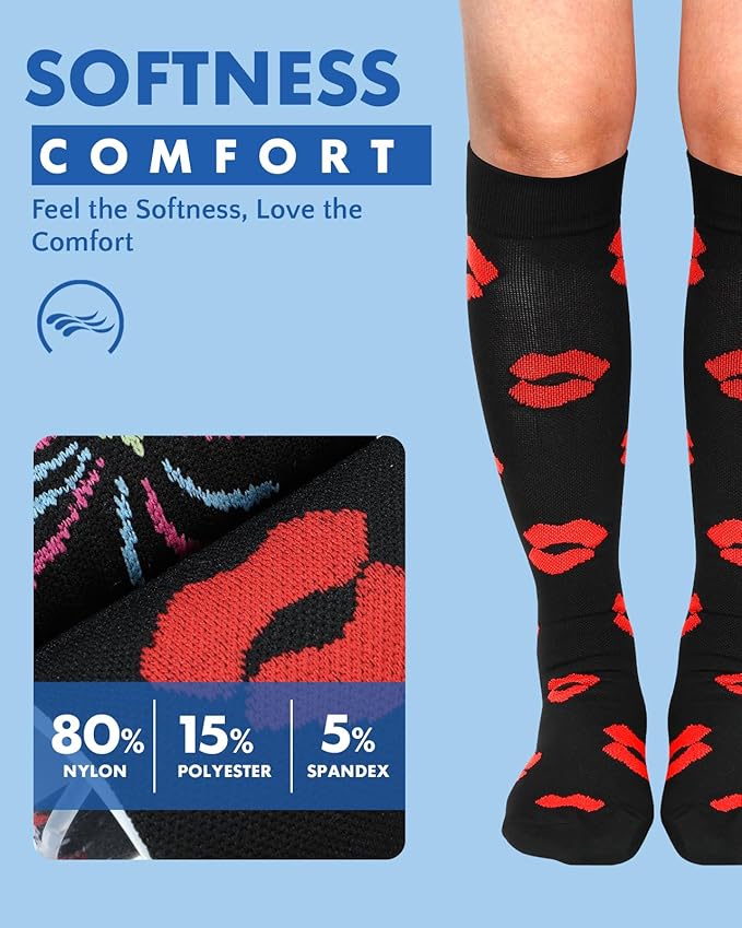 2Packs Compression Socks for Women - 15-20 mmHg Graduated Circulation Support for Nurses, Athletes and Travel
