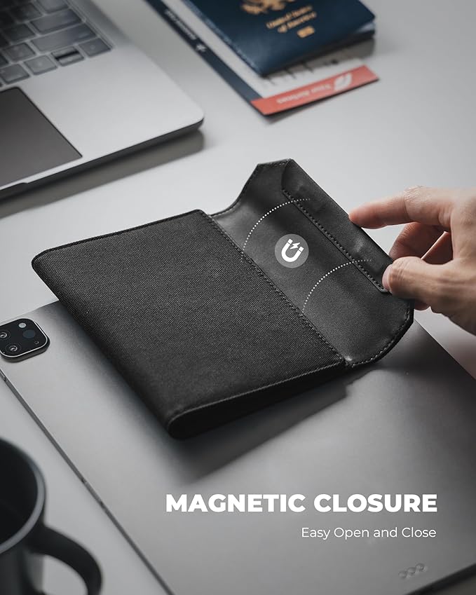 VULKIT Passport Wallet with Detachable AirTag Holder, Vegan Leather Passport Holder, RFID Blocking, Travel Essential, Magnetic Closure, Black