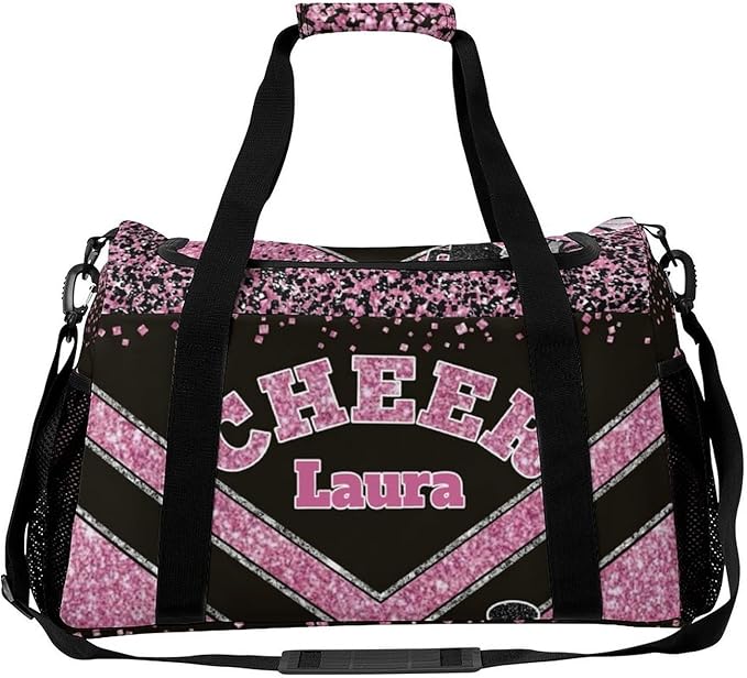 Personalized Cheer Bag Gifts for Girls Sport Cheerleading Gym Travel Duffel Bag Overnight Weekender Bags with Name (Pink)