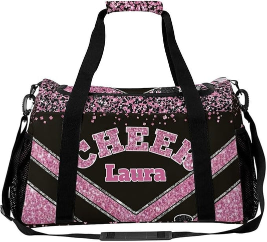 Personalized Cheer Bag Gifts for Girls Sport Cheerleading Gym Travel Duffel Bag Overnight Weekender Bags with Name (Pink)