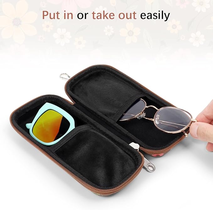 Double Eyeglasses Case Hard Shell Dual Sunglasses Organizer with Zipper Closure Travel Eyewear Storage for Vehicle