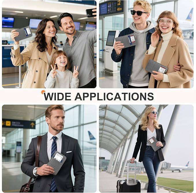 Family Passport Holder Wallet with Zipper, RFID Blocking Travel Document Organizer, PU Leather Passport Wallet for Women Men, Passport Cover Travel Wallet for Boarding Pass, ID, Money, Ticket