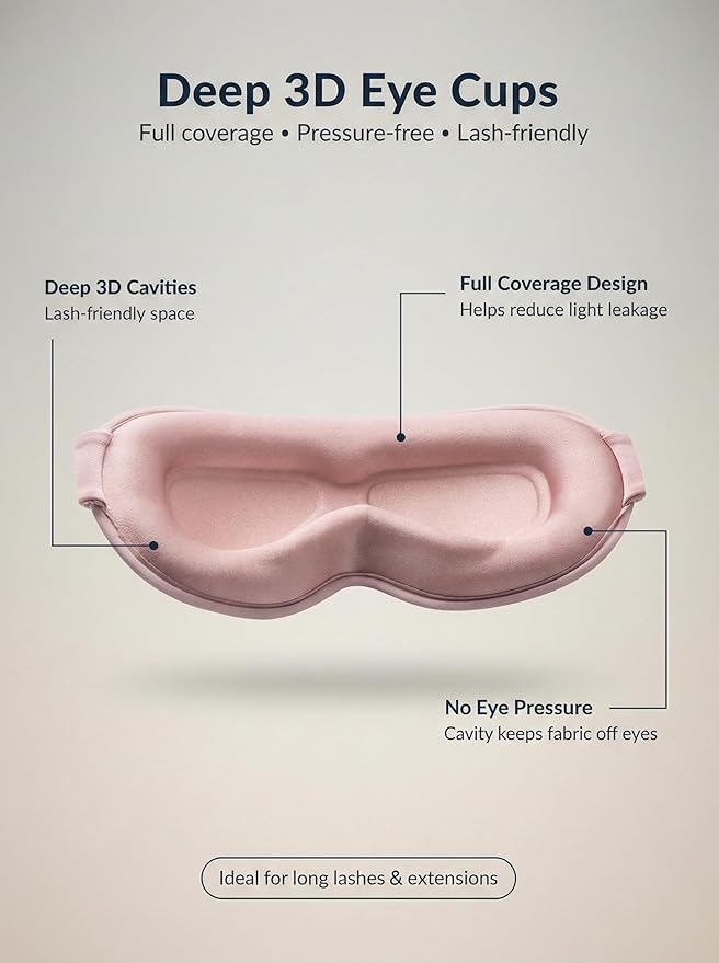 Weighted Eye Masks for Sleep Women: 3D Contoured Blackout Sleep Mask with Zero Pressure, Eyelash Friendly & Comfortable Blindfold for Airplane Travel, Night Shift Nurse, Yoga & Thoughtful Gift, Pink