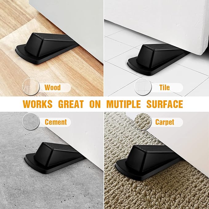 Crosize 24 Pack Door Stoppers for Bottom of Door, Premium Rubber Door Stops, Sturdy Wedge for Carpet, Tile, Concrete, Wood, Door Holder for Heavy Duty Door, Black